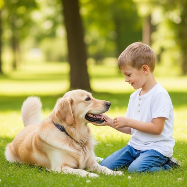 Original photo of child playing with dog