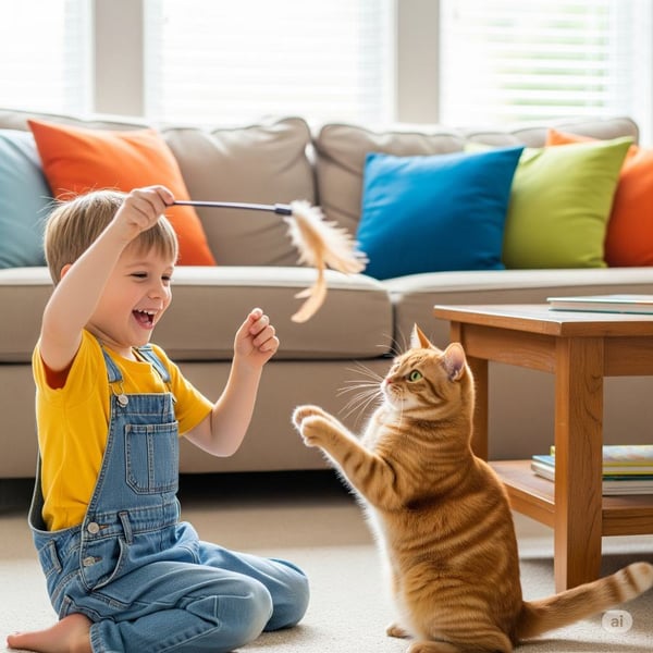 Original photo of kid playing with cat