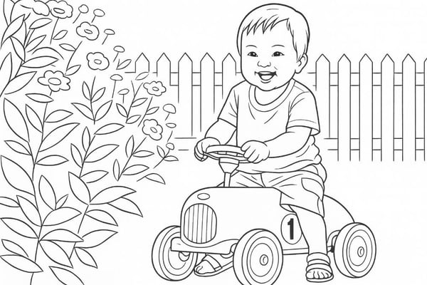 My Son Driving His Toy Car coloring