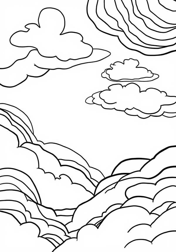 Dreamy cloud swirls abstract coloring page