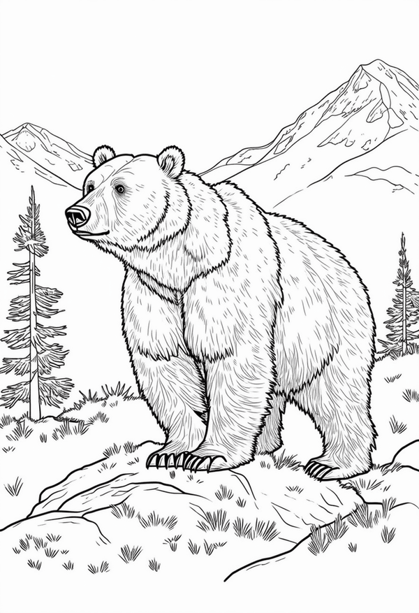 Bears roaming in the alpine meadows coloring page