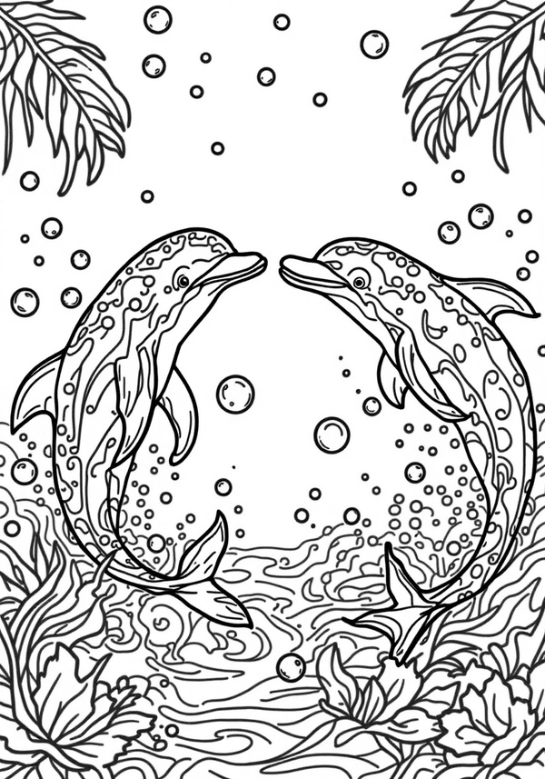 Dolphins relaxing and drinking soda water coloring page