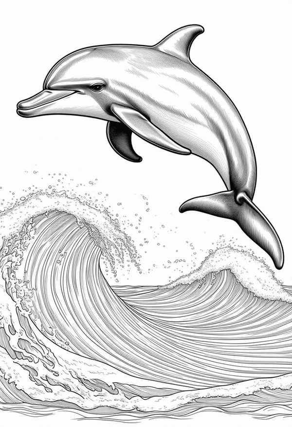 Dolphins riding the waves coloring page