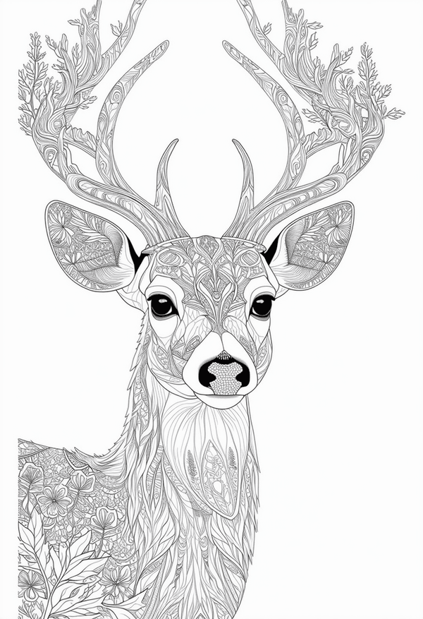 Graceful deer in a misty forest coloring page