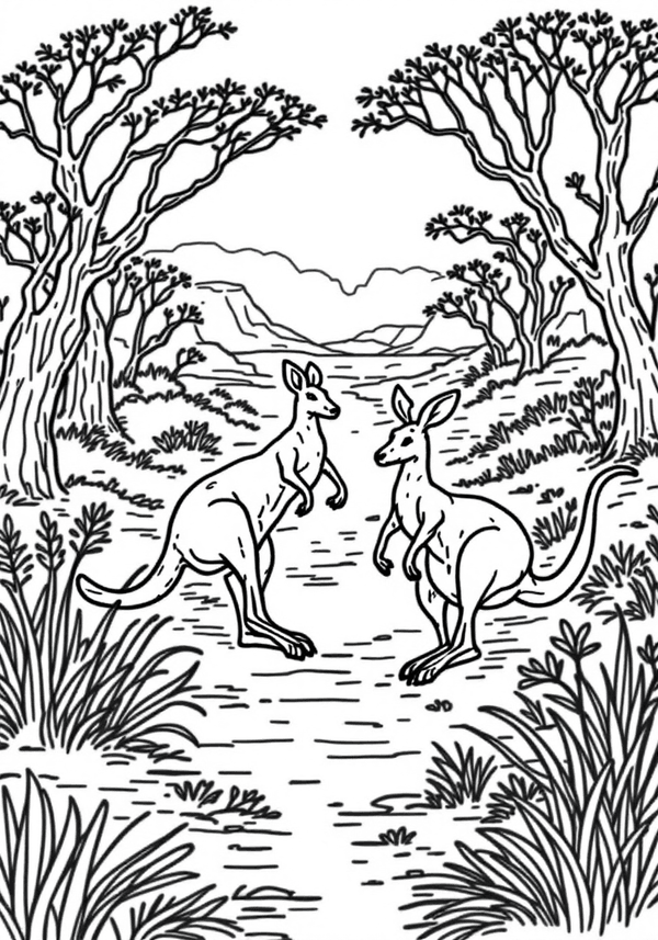 Kangaroos hopping in the Outback coloring page