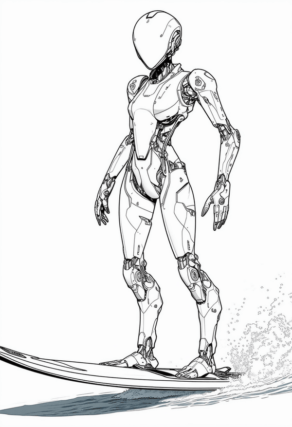 Anime cybernetic wind surfer coloring page