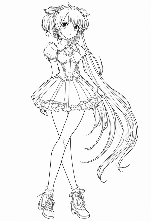 Anime magical girl transformation coloring page