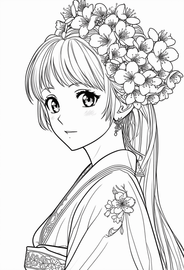Anime Queen of the Cherry Blossoms coloring page