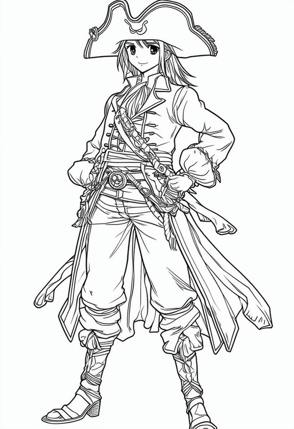 Anime sky pirate adventure coloring page