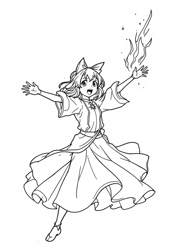 Magical girl summoning her powers coloring page