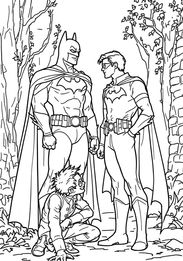 Batman and Robin stop the Joker coloring page