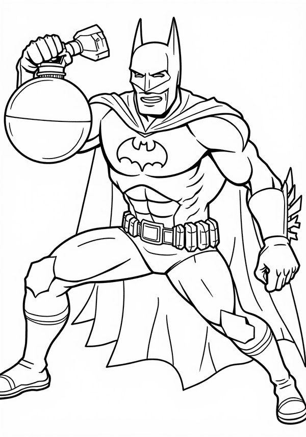 Batman disarming a bomb coloring page