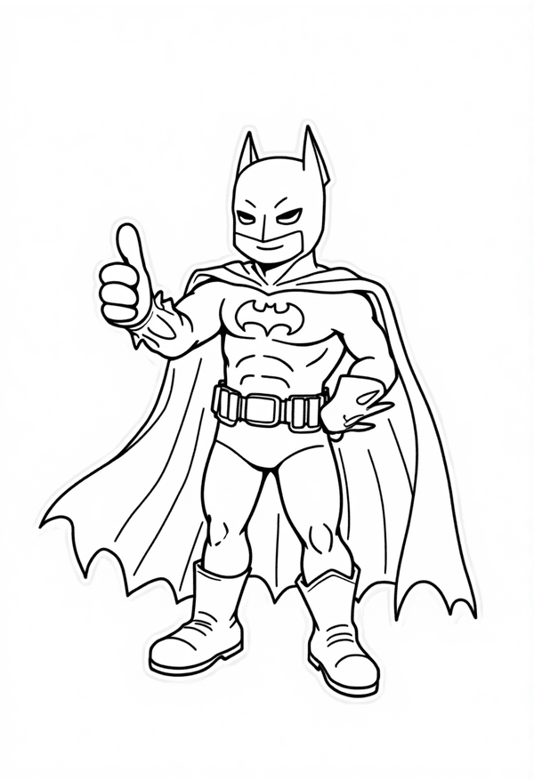 Batman giving a thumbs up in the Batcave coloring page