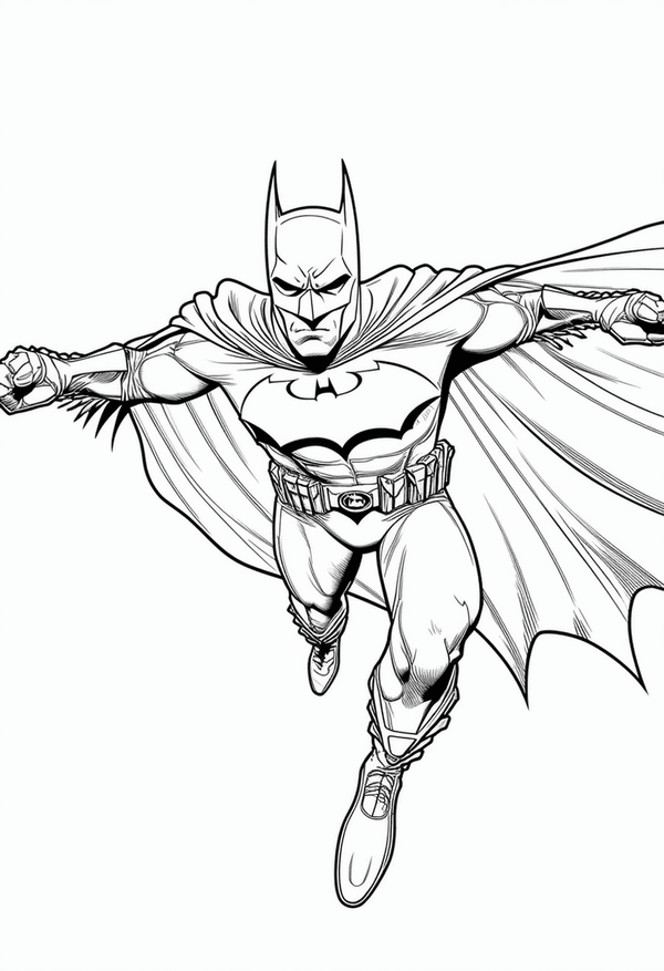 Batman gliding at incredible speed coloring page