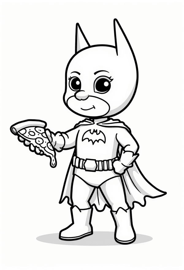 Batman having a pizza party coloring page