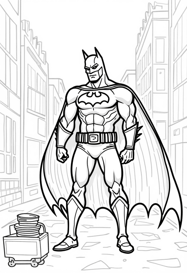Batman investigating a crime scene coloring page