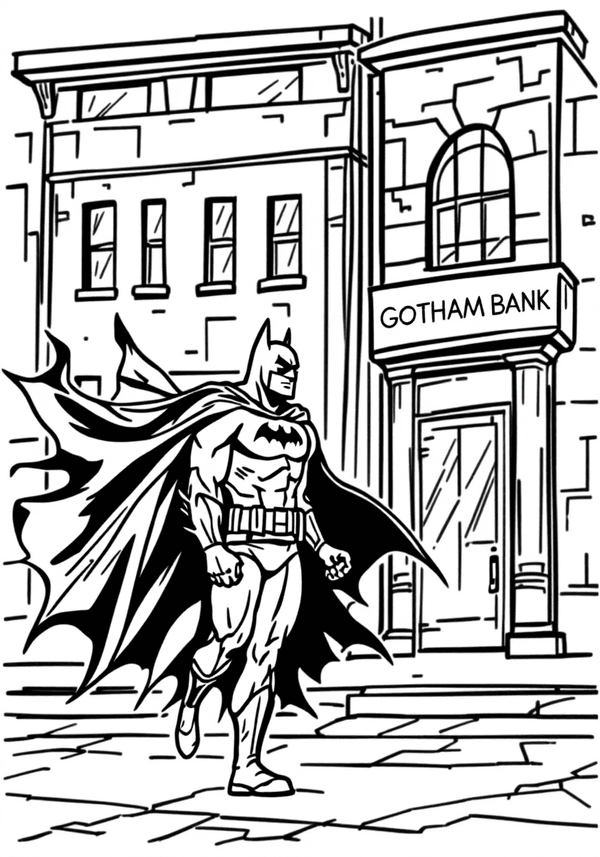 Batman protecting Gotham Bank coloring page