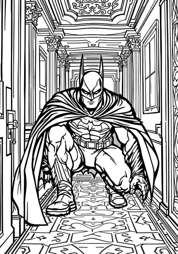 Batman sneaking into Wayne Manor coloring page