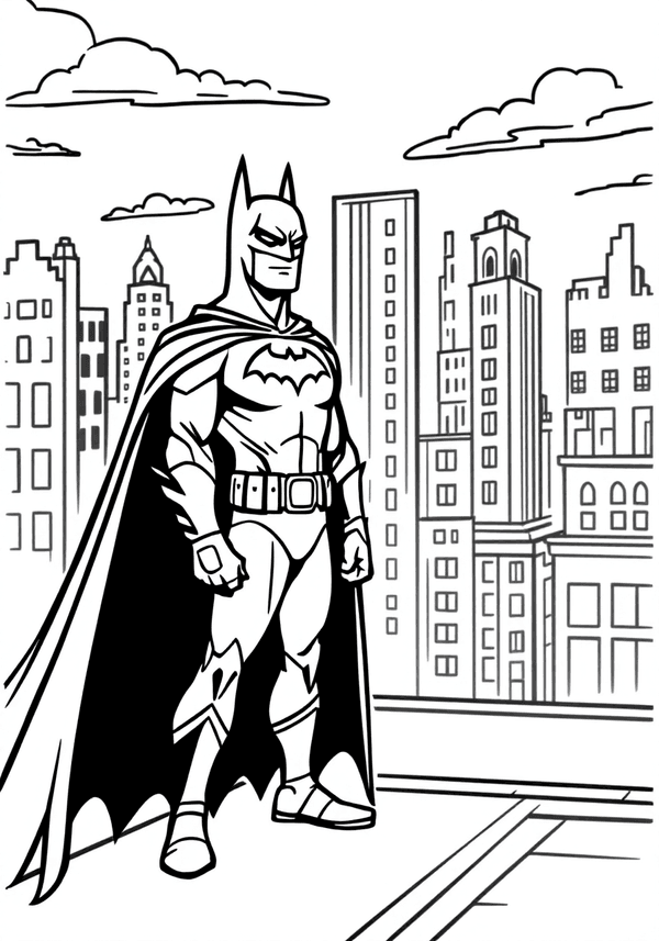 Batman standing on a rooftop coloring page
