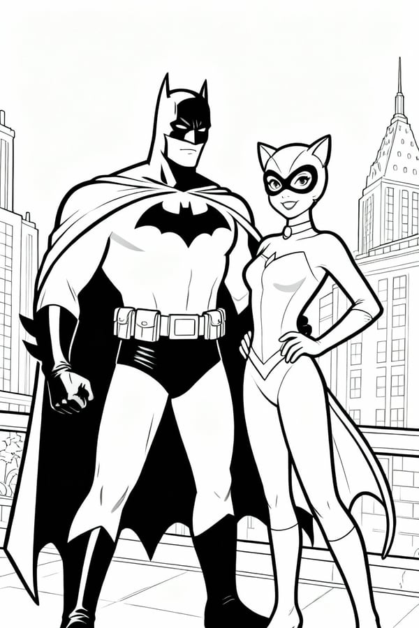 Batman teaming up with Catwoman coloring page