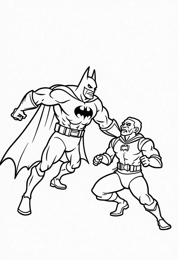 Batman vs Bane in an underground lair coloring page