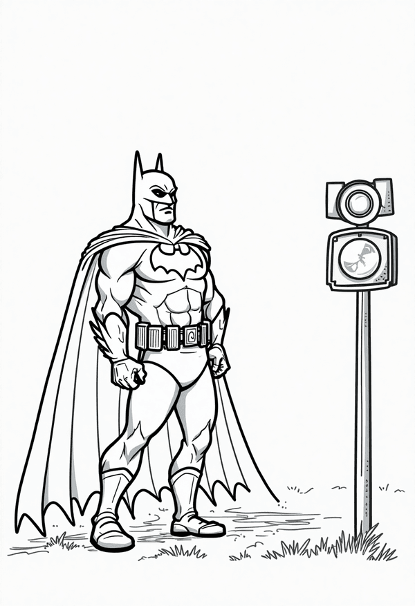 Batman watching the Bat Signal shine coloring page