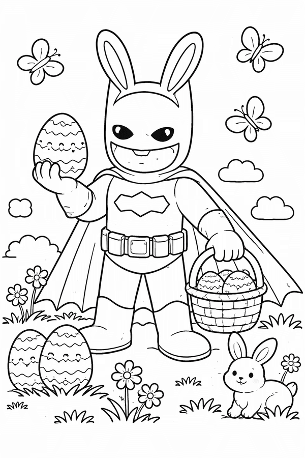 Batman wearing bunny ears on Easter coloring page