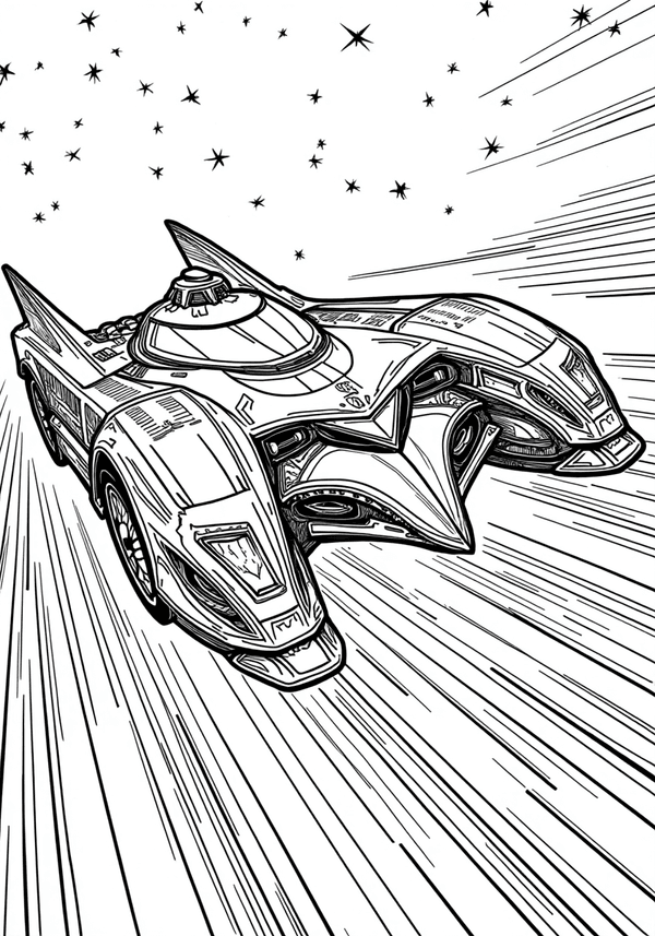 Batmobile racing through the night coloring page