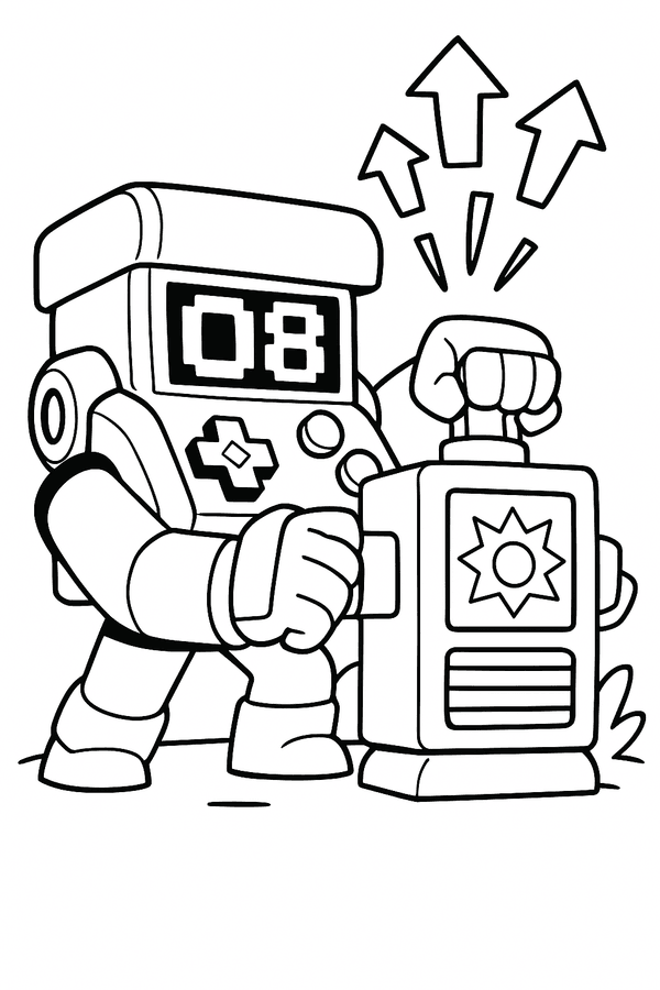 8-Bit upgrading his Damage Booster Brawl Stars coloring page