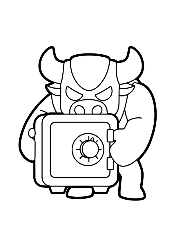 Bull guarding the safe coloring page