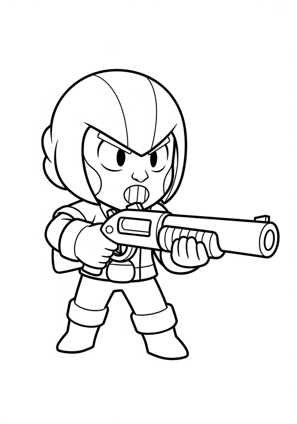 Shelly charging with her shotgun coloring page