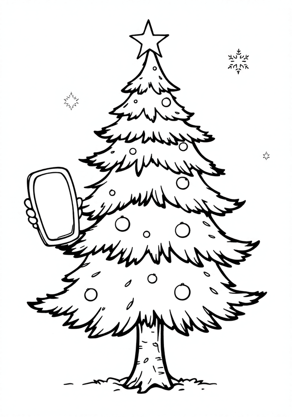 Christmas tree taking a selfie coloring page
