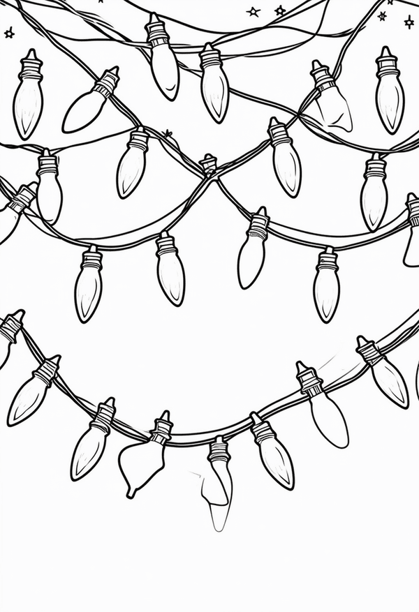 Festive string lights brightening the night Christmas coloring page