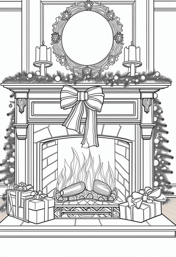 Fireplace Cozy Christmas Evening coloring page