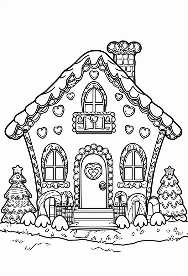 Gingerbread house in Candyland coloring page