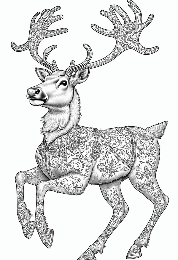 Jingle Bells reindeers gallop coloring page