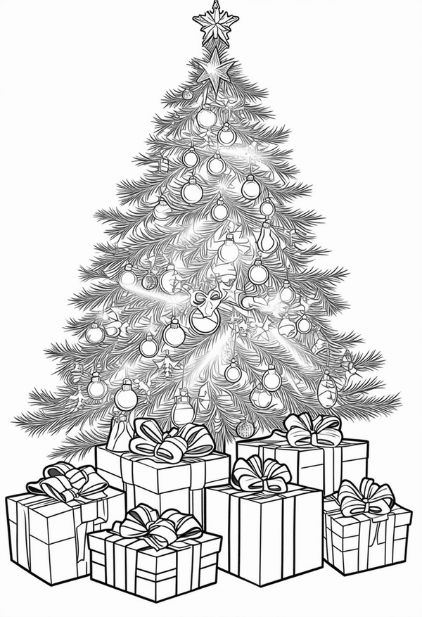 Presents under the Christmas tree coloring page