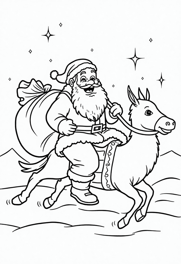 Santa Claus Christmas Eve adventure coloring page