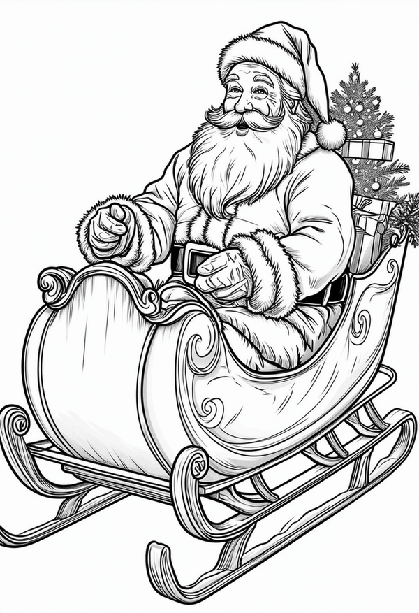 Santa on a magical sleigh ride coloring page