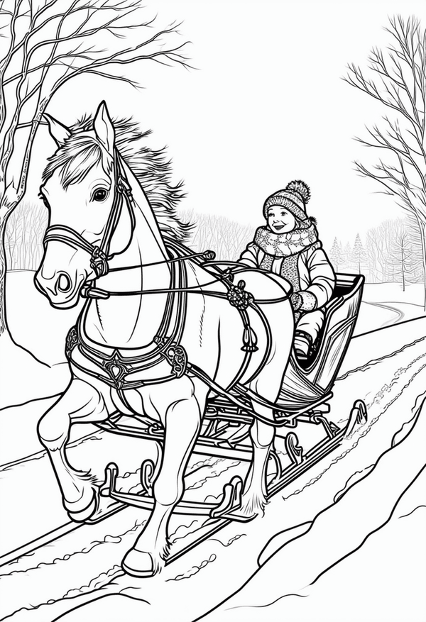 Sleigh ride through the snow coloring page