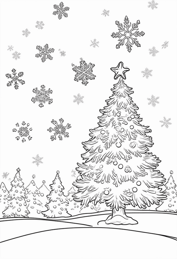 Snowflakes falling on Christmas Eve coloring page