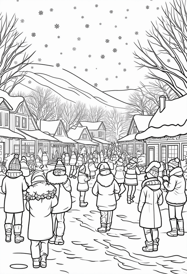Winter festival in the village coloring page