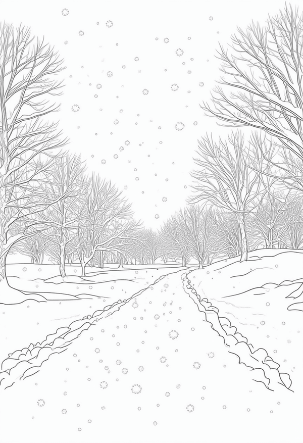 Winter's first snowfall Christmas coloring page