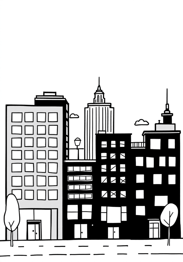 City skyline at night coloring page