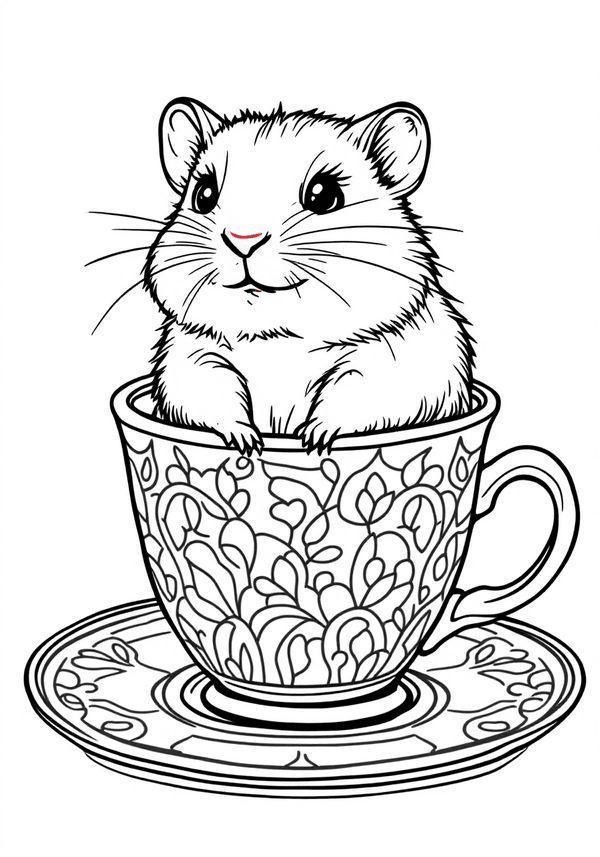 Hamsters in a teacup coloring page