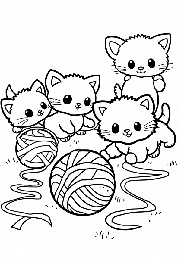 Kittens playing with yarn balls coloring page