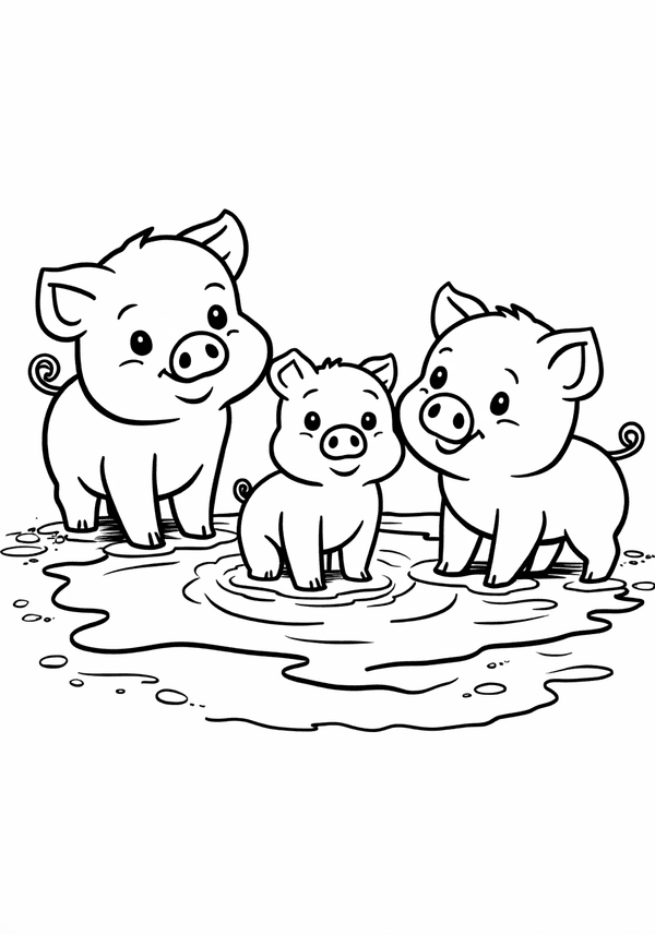 Piglets splashing in mud puddles coloring page