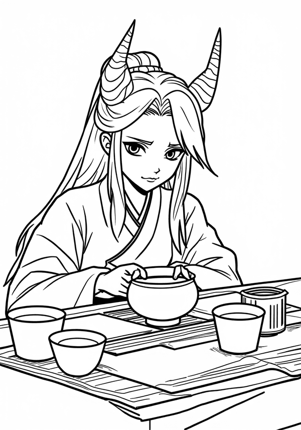 Hashira attending a tea ceremony coloring page