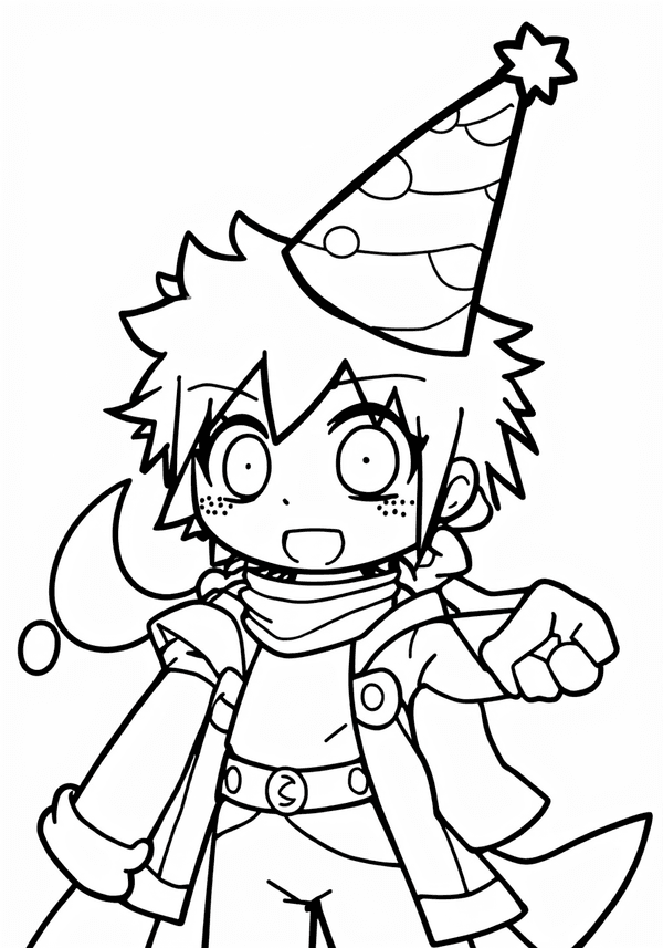 Inosuke wearing a funny party hat coloring page