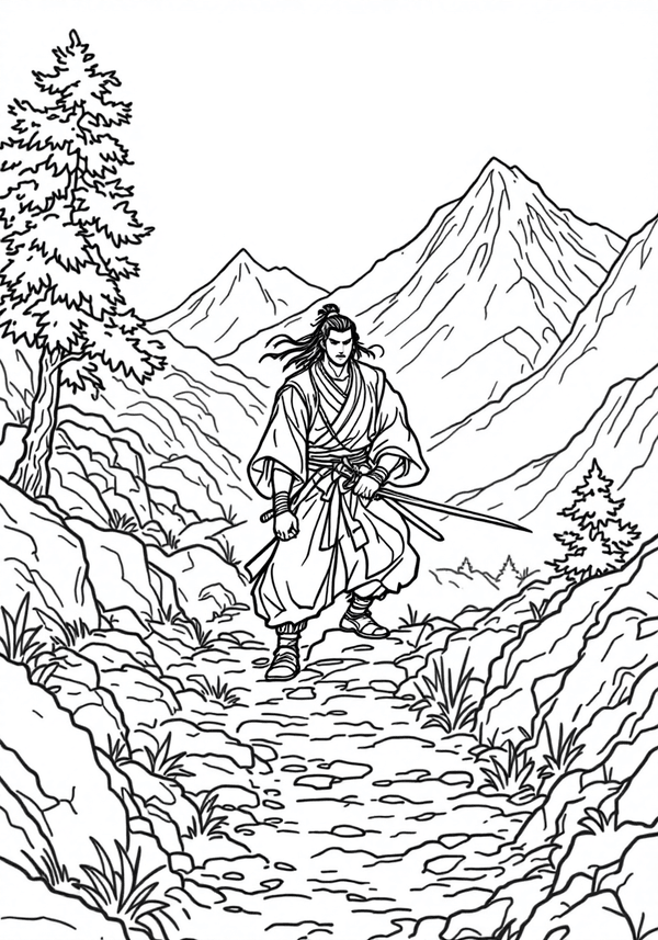 Tanjiro training on the mountain coloring page